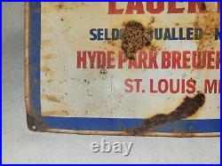 Vintage Hyde Park Beer Sign Metal St. Louis Missouri Falstaff Pabst Jax Gas Oil