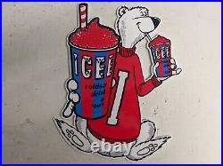 Vintage Icee Heavy Metal Porcelain Advertising Sign Ice Cream Polar Bear