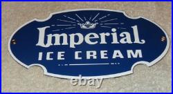 Vintage Imperial Ice Cream +crown 8 Porcelain Metal Dairy Red Gasoline Oil Sign