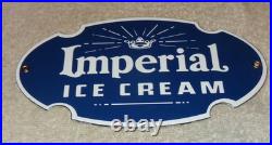 Vintage Imperial Ice Cream +crown 8 Porcelain Metal Dairy Red Gasoline Oil Sign
