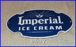 Vintage Imperial Ice Cream +crown 8 Porcelain Metal Dairy Red Gasoline Oil Sign