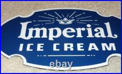 Vintage Imperial Ice Cream +crown 8 Porcelain Metal Dairy Red Gasoline Oil Sign