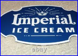 Vintage Imperial Ice Cream +crown 8 Porcelain Metal Dairy Red Gasoline Oil Sign