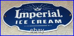 Vintage Imperial Ice Cream +crown 8 Porcelain Metal Dairy Red Gasoline Oil Sign