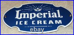 Vintage Imperial Ice Cream +crown 8 Porcelain Metal Dairy Red Gasoline Oil Sign