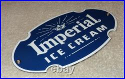 Vintage Imperial Ice Cream +crown 8 Porcelain Metal Dairy Red Gasoline Oil Sign