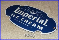 Vintage Imperial Ice Cream +crown 8 Porcelain Metal Dairy Red Gasoline Oil Sign Vintage Imperial Ice Cream +crown 8 Porcelain Metal Dairy Red Gasoline Oil Sign