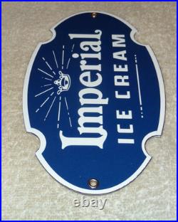 Vintage Imperial Ice Cream +crown 8 Porcelain Metal Dairy Red Gasoline Oil Sign