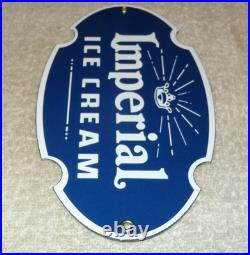 Vintage Imperial Ice Cream +crown 8 Porcelain Metal Dairy Red Gasoline Oil Sign