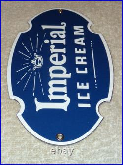 Vintage Imperial Ice Cream +crown 8 Porcelain Metal Dairy Red Gasoline Oil Sign