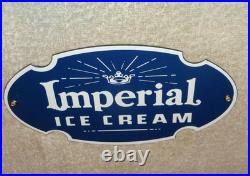 Vintage Imperial Ice Cream +crown 8 Porcelain Metal Dairy Red Gasoline Oil Sign