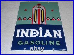 Vintage Indian Gasoline 18 Porcelain Metal Motorcycle Gas & Oil Pump Plate Sign