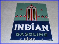 Vintage Indian Gasoline 18 Porcelain Metal Motorcycle Gas & Oil Pump Plate Sign