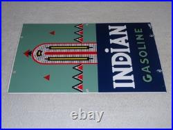Vintage Indian Gasoline 18 Porcelain Metal Motorcycle Gas & Oil Pump Plate Sign