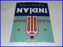 Vintage Indian Gasoline 18 Porcelain Metal Motorcycle Gas & Oil Pump Plate Sign