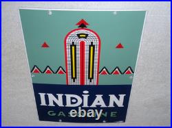 Vintage Indian Gasoline 18 Porcelain Metal Motorcycle Gas & Oil Pump Plate Sign