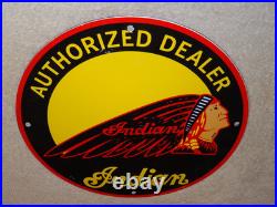 Vintage Indian Motorcycle Authorized Dealer 1' Porcelain Metal Gasoline Oil Sign