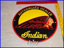 Vintage Indian Motorcycle Authorized Dealer 1' Porcelain Metal Gasoline Oil Sign