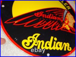 Vintage Indian Motorcycle Authorized Dealer 1' Porcelain Metal Gasoline Oil Sign