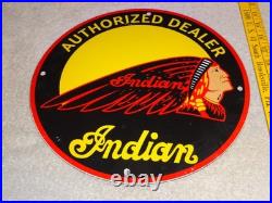Vintage Indian Motorcycle Authorized Dealer 1' Porcelain Metal Gasoline Oil Sign