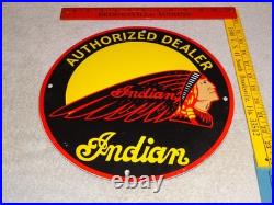 Vintage Indian Motorcycle Authorized Dealer 1' Porcelain Metal Gasoline Oil Sign