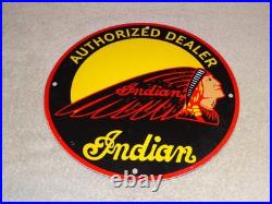 Vintage Indian Motorcycle Authorized Dealer 1' Porcelain Metal Gasoline Oil Sign