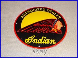 Vintage Indian Motorcycle Authorized Dealer 1' Porcelain Metal Gasoline Oil Sign