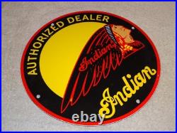 Vintage Indian Motorcycle Authorized Dealer 1' Porcelain Metal Gasoline Oil Sign