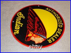 Vintage Indian Motorcycle Authorized Dealer 1' Porcelain Metal Gasoline Oil Sign