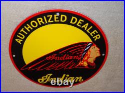 Vintage Indian Motorcycle Authorized Dealer 1' Porcelain Metal Gasoline Oil Sign