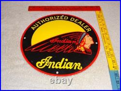 Vintage Indian Motorcycle Authorized Dealer 1' Porcelain Metal Gasoline Oil Sign