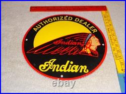 Vintage Indian Motorcycle Authorized Dealer 1' Porcelain Metal Gasoline Oil Sign