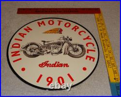 Vintage Indian Motorcycle Dealer 1901! 11 3/4 Porcelain Metal Gasoline Oil Sign