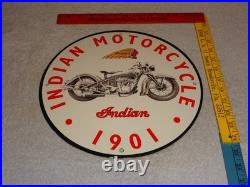 Vintage Indian Motorcycle Dealer 1901! 11 3/4 Porcelain Metal Gasoline Oil Sign