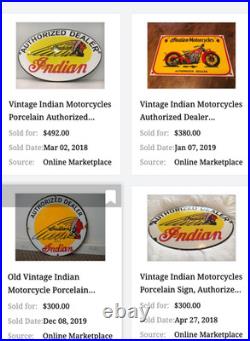 Vintage Indian Motorcycle Dealer 1901! 11 3/4 Porcelain Metal Gasoline Oil Sign