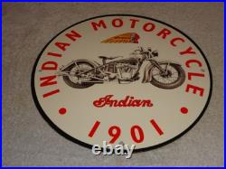 Vintage Indian Motorcycle Dealer 1901! 11 3/4 Porcelain Metal Gasoline Oil Sign