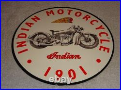 Vintage Indian Motorcycle Dealer 1901! 11 3/4 Porcelain Metal Gasoline Oil Sign