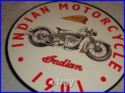 Vintage Indian Motorcycle Dealer 1901! 11 3/4 Porcelain Metal Gasoline Oil Sign