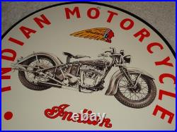Vintage Indian Motorcycle Dealer 1901! 11 3/4 Porcelain Metal Gasoline Oil Sign