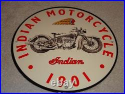 Vintage Indian Motorcycle Dealer 1901! 11 3/4 Porcelain Metal Gasoline Oil Sign