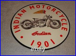 Vintage Indian Motorcycle Dealer 1901! 11 3/4 Porcelain Metal Gasoline Oil Sign