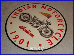 Vintage Indian Motorcycle Dealer 1901! 11 3/4 Porcelain Metal Gasoline Oil Sign