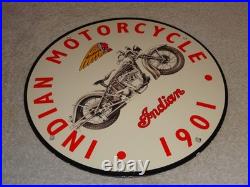 Vintage Indian Motorcycle Dealer 1901! 11 3/4 Porcelain Metal Gasoline Oil Sign