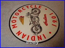 Vintage Indian Motorcycle Dealer 1901! 11 3/4 Porcelain Metal Gasoline Oil Sign