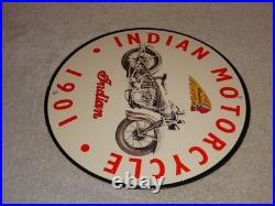 Vintage Indian Motorcycle Dealer 1901! 11 3/4 Porcelain Metal Gasoline Oil Sign
