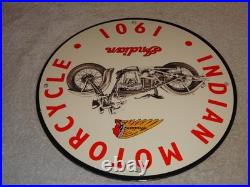 Vintage Indian Motorcycle Dealer 1901! 11 3/4 Porcelain Metal Gasoline Oil Sign