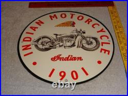 Vintage Indian Motorcycle Dealer 1901! 11 3/4 Porcelain Metal Gasoline Oil Sign