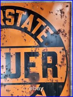 Vintage Interstate Power Company Metal Sign 30 Square Advertising Orange Black