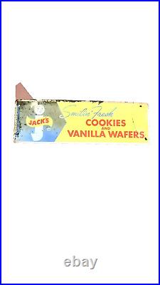 Vintage Jack's Happy Jack Cookies & Vanilla Wafers Original Metal Sign 21.5 X7