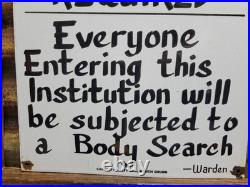 Vintage Jail Porcelain Sign Old Prison Jim Thorp Warden Penitentiary Body Search